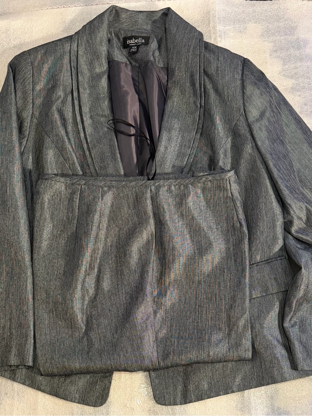 Isabella Two Piece Suit Women's Gray Shawl Collar Blazer Jacket